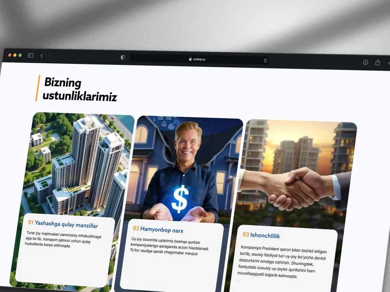 ๐ UzQurilish Invest - qurilish kompaniyasi uchun tayyorlangan korporativ vebsayt - 5