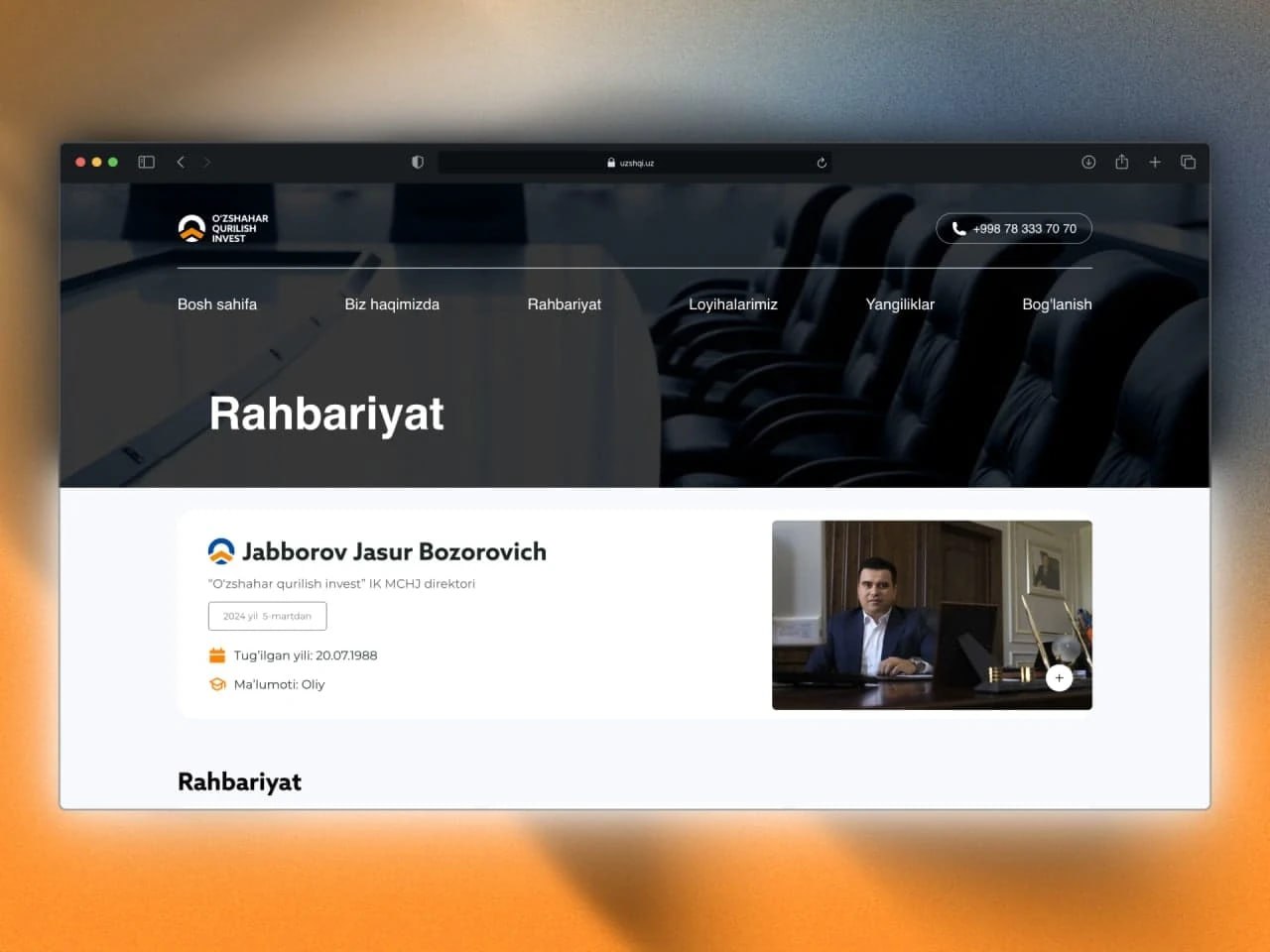 ๐ UzQurilish Invest - qurilish kompaniyasi uchun tayyorlangan korporativ vebsayt - 6